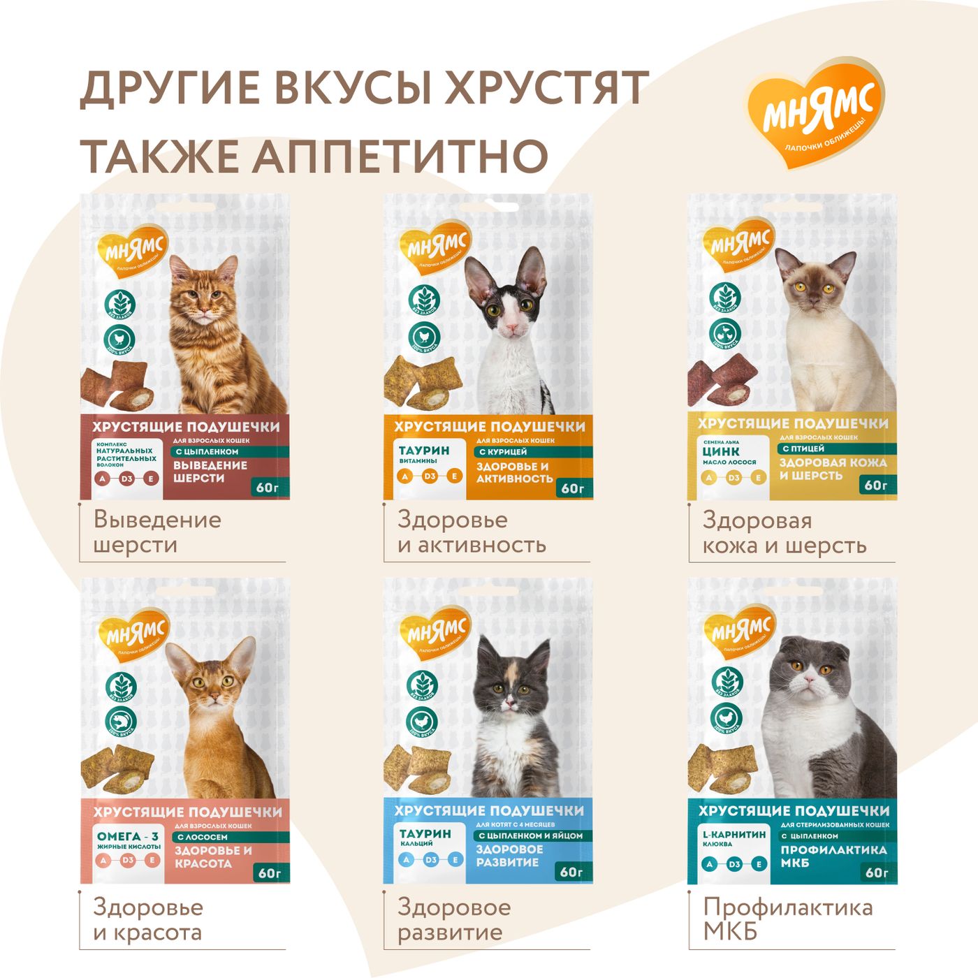 Лакомство Мнямс "Здоровые зубы" хрустящие подушечки для кошек с цыпленком 60 г. — фото 9