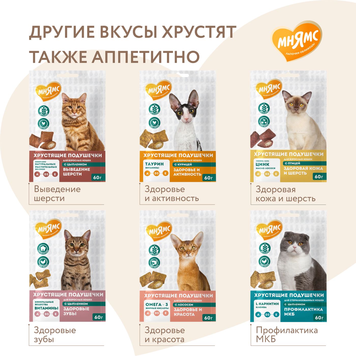 Лакомство Мнямс Хрустящие подушечки для котят с цыпленком и яйцом "Здоровый котенок" 60 г. — фото 9