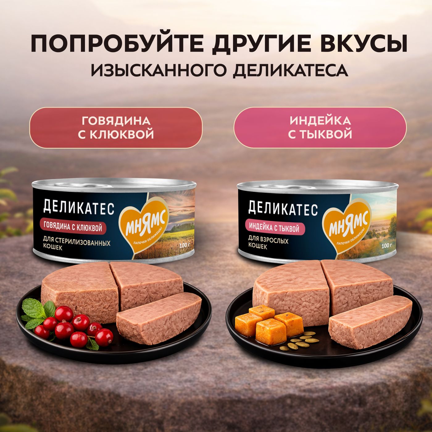 Влажный корм Мнямс Деликатес Лосось с яблоком для стерилизованных кошек "Паштет по-норвежски" 100 г — фото 7
