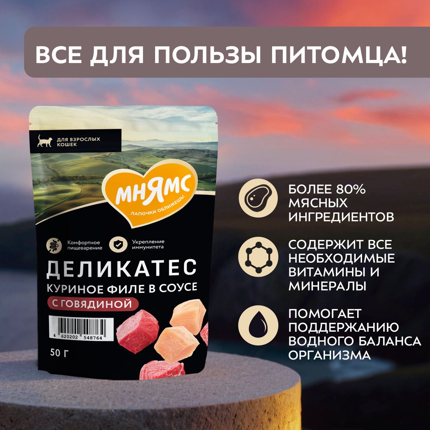 Влажный корм Мнямс Деликатес Куриное филе с говядиной в соусе для кошек 50 г — фото 4