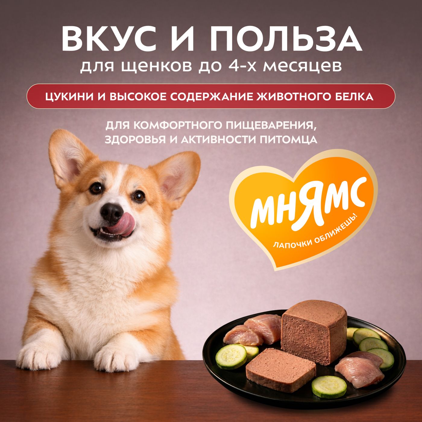 Влажный корм Мнямс Деликатес СТАРТЕР Паштет из индейки с цукини для щенков до 4 месяцев "Мусс по-французски" 200 г — фото 6