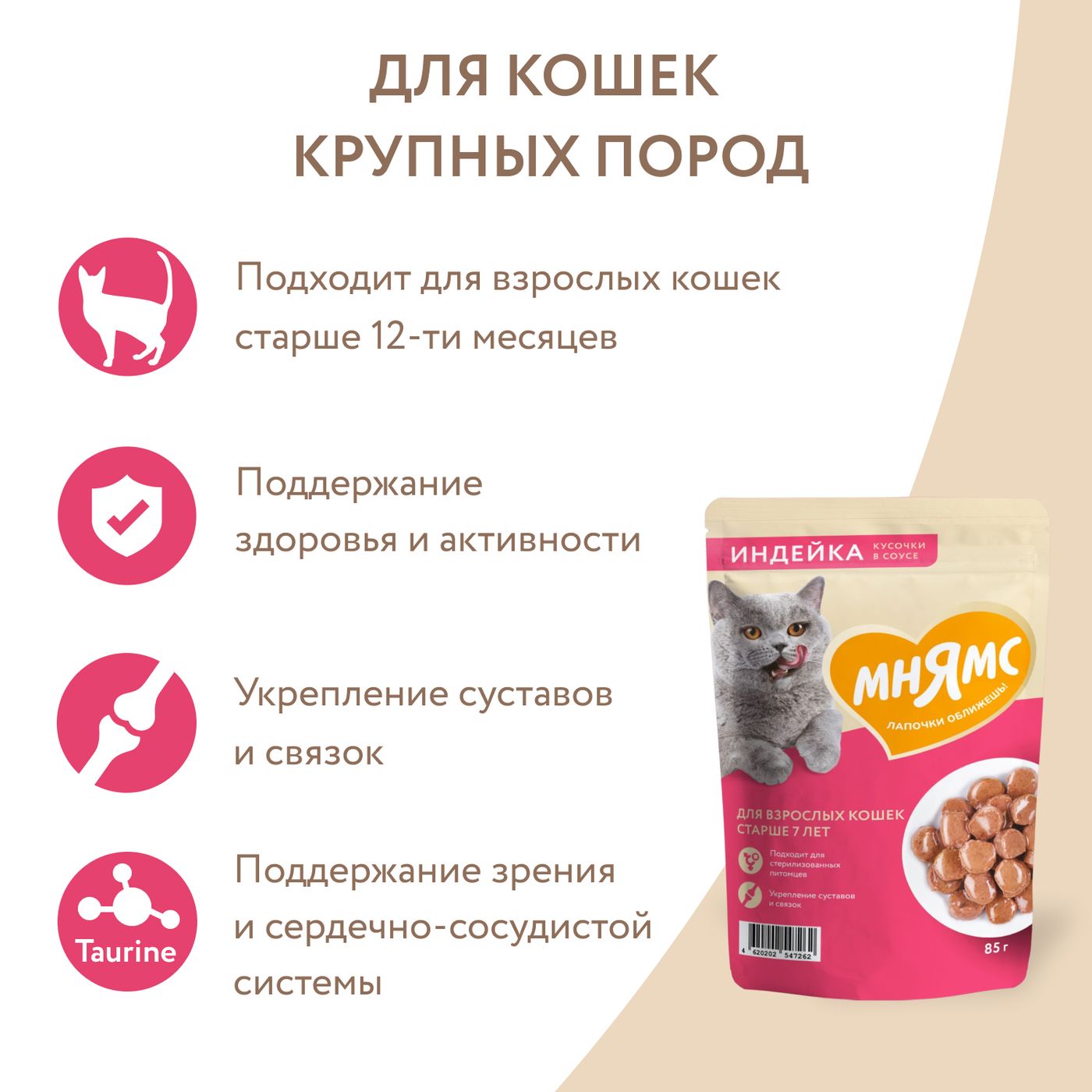 Влажный корм Мнямс На каждый день Кусочки в соусе с индейкой для кошек старше 7 лет 85 г — фото 6