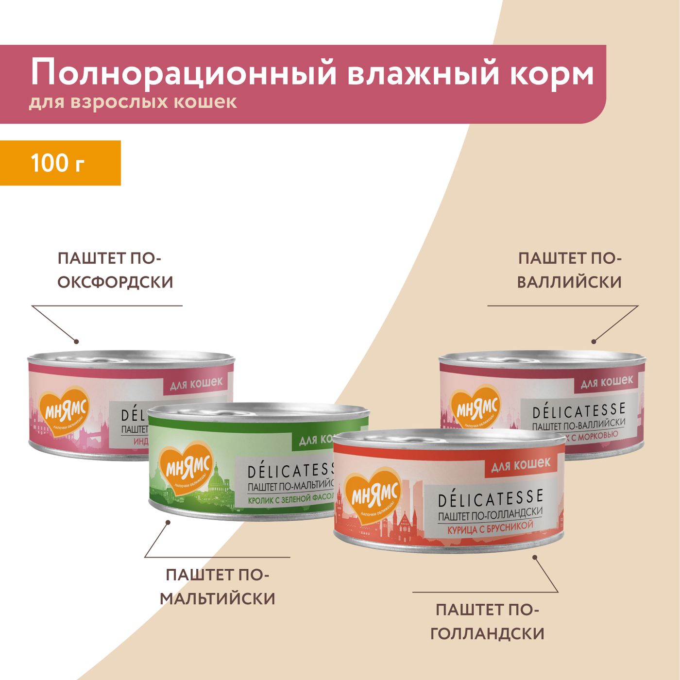 Влажный корм Мнямс Деликатес Курица с брусникой для кошек "Паштет по-голландски" 100 г — фото 10
