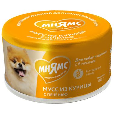 Влажный дополнительный корм Мнямс На каждый день Мусс из курицы с печенью для собак и щенков старше 6 месяцев 80 г