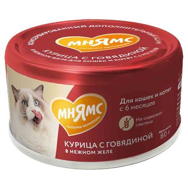 Влажный дополнительный корм Мнямс На каждый день для кошек и котят старше 6 месяцев "курица с говядиной в нежном желе" 80 г