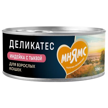 Влажный корм Мнямс Деликатес Индейка с тыквой для кошек "Паштет по-оксфордски" 100 г